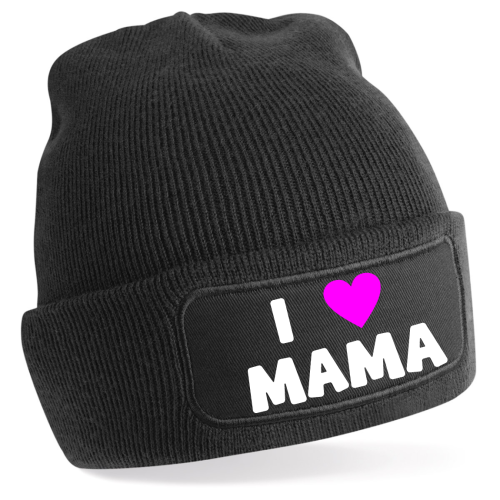 Preview: One Size KINDER Beanie, Mütze mit Spruch: I love Mama, I Herz Mama, Ich liebe Mama